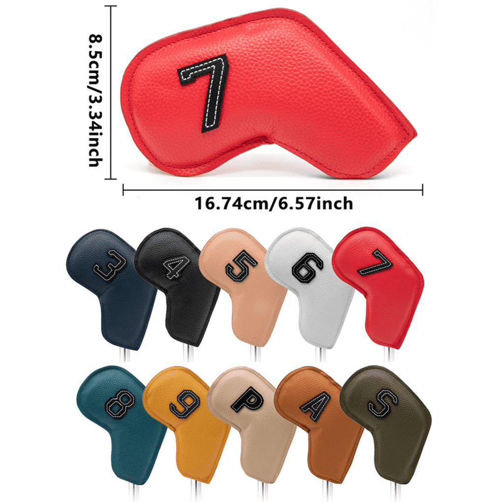 10pcs/set colored pu leather golf iron covers with numbers embroiderd on both sides fits for most irons