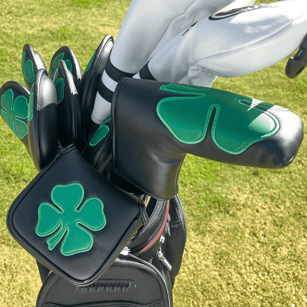 black lucky clover square mallet putter covers in golf bag