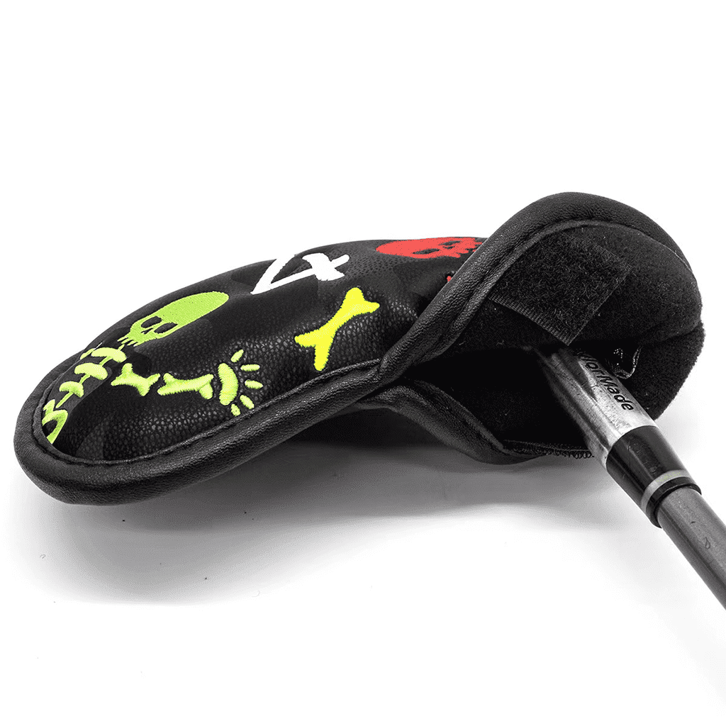 Black Leather Skeleton iron covers golf with velcro closure