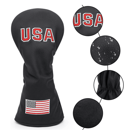Black USA Flag golf club head covers sets waterproof