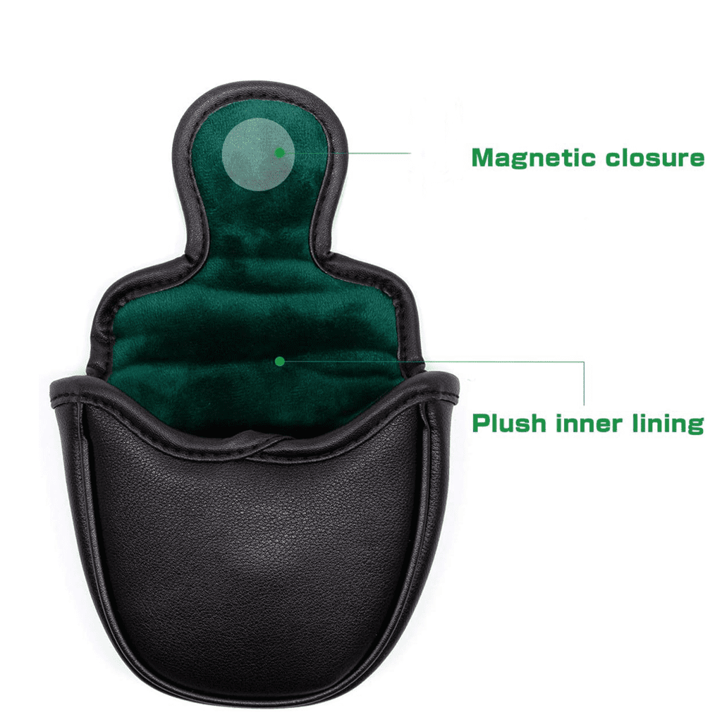 Black 4 leaf clover mallet putter head cover with magnetic closure