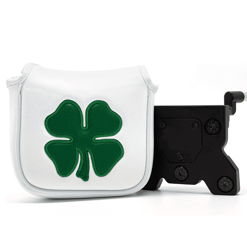 White lucky clover square mallet putter cover magnetic