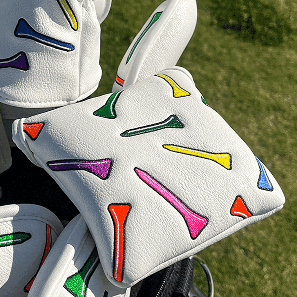 colorful tees  putter covers mallet in golf bag