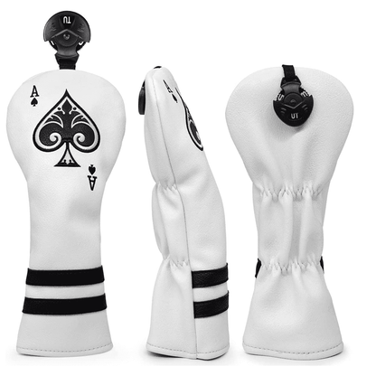 Ace of Spades headcovers for hybrids with double elastic bands for tight fit