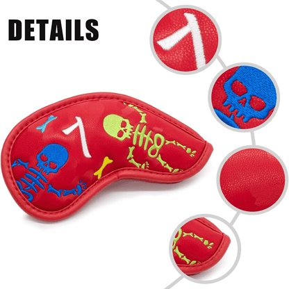 Red Leather Skeleton golf iron headcovers embroidery