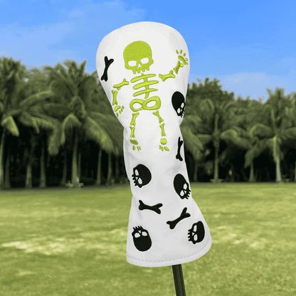 White Leather Skeleton golf hybrid head covers