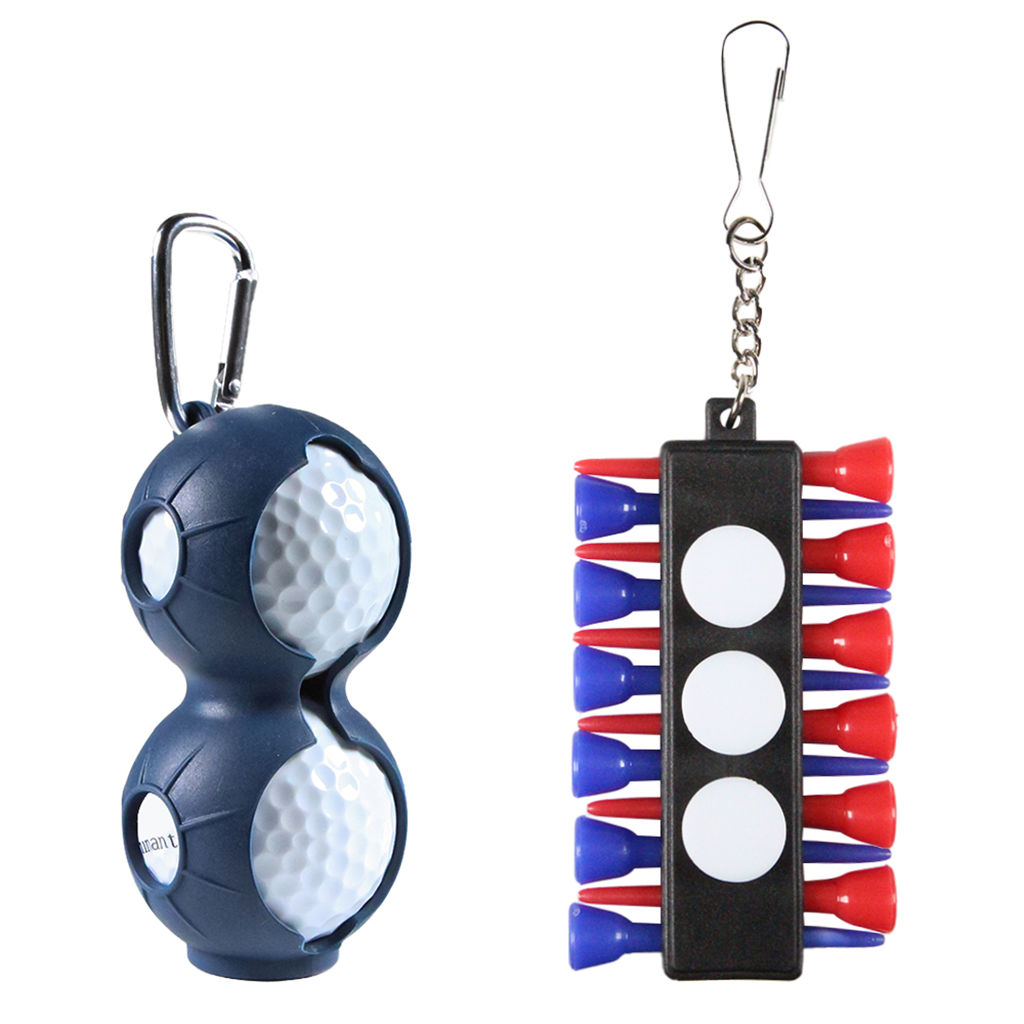  Golf ball holders and golf tee holders set with clips attachable to golf bags