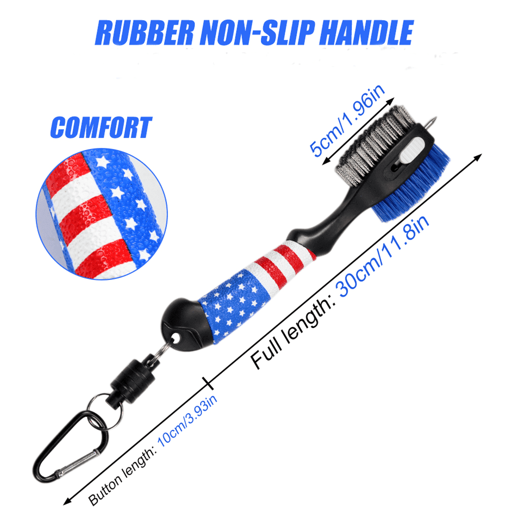 USA stars and strips golf brush attachable to golf bags with clips and spikes with size 11,8inch.
